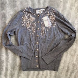 Anthropologie field flowers beaded cardigan small